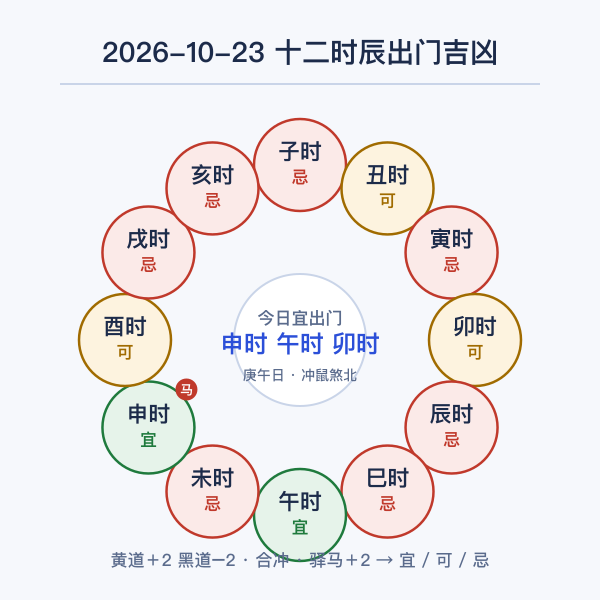 出门吉时辰对照：12 时辰黄黑道一览