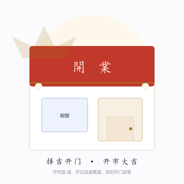 开业开市示意：门店招牌、红绸与剪彩