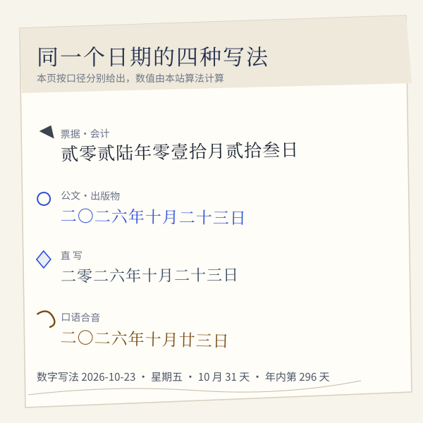 同一个日期的四种中文写法对照